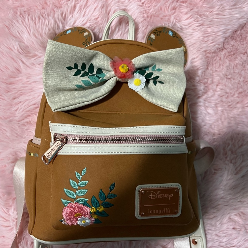 Loungefly Kids Backpack with Bow - Brown and Cream